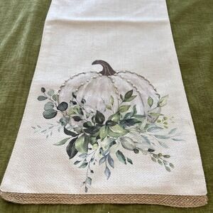 Autumn Hill Harvest Runner White Linen Burlap Gourd Modern Farmhouse 13.5x73